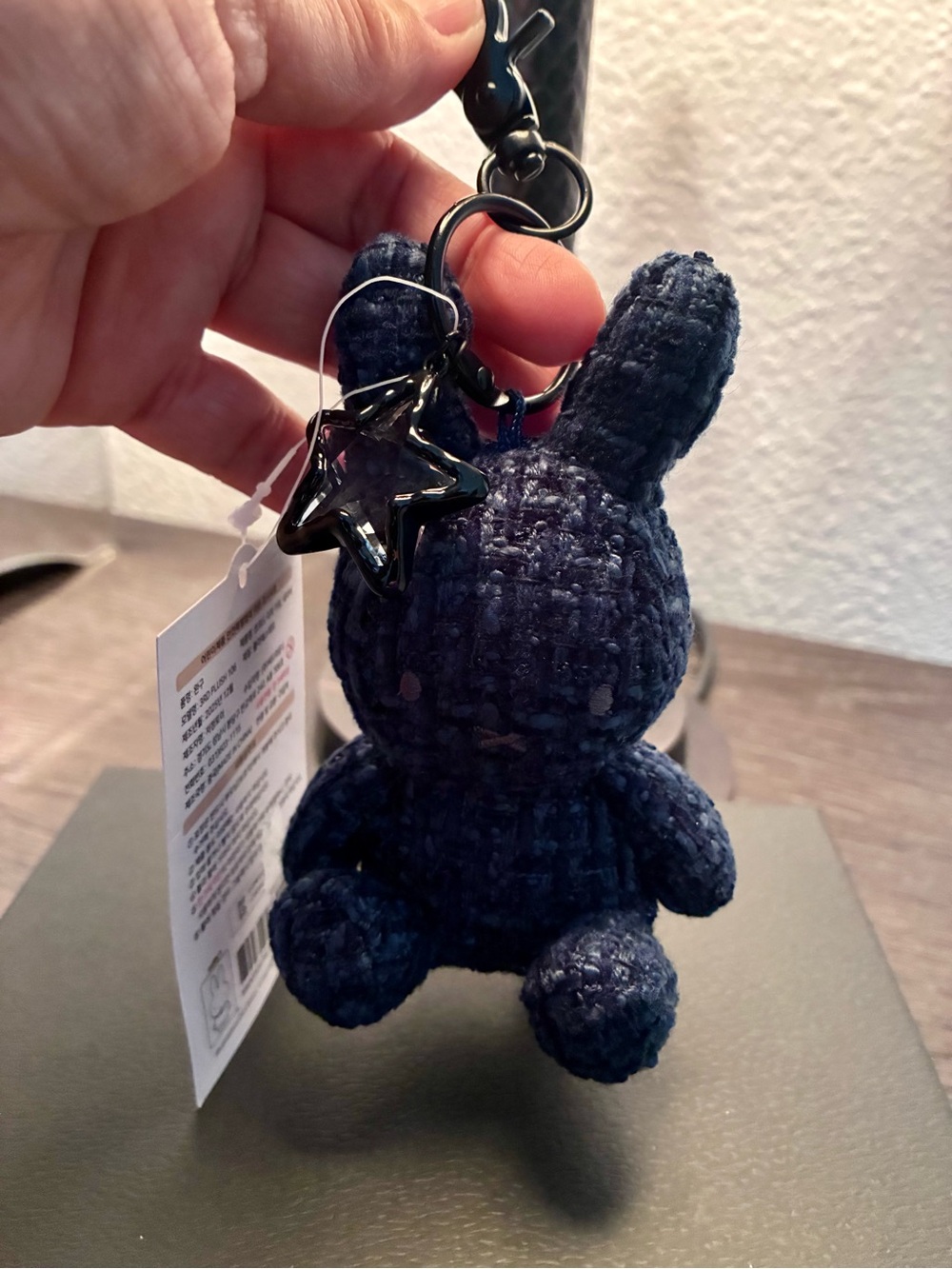 miffy Navy Textured Bunny Keychain with Black Star Charm